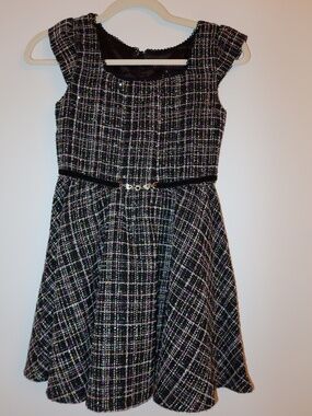 Girl Tweed Dress with Diamond Belt Size L Short Sleeve NWT